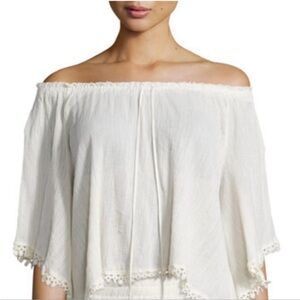 NWT LoveShackFancy Gypsy Cream Off-Shoulder Blouse in Cotton Crepe
